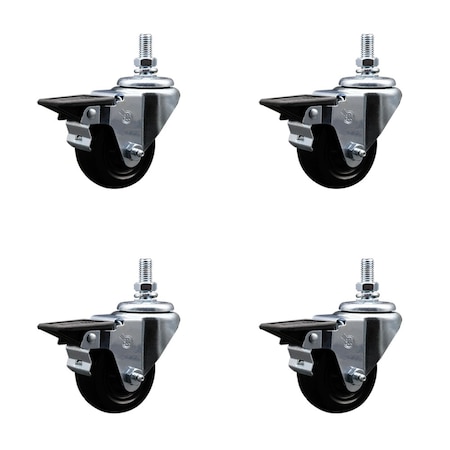 Service Caster 3 Inch Hard Rubber 12 Inch Threaded Stem Caster Set with Brake SCC-TS20S314-HRS-PLB-121315-4